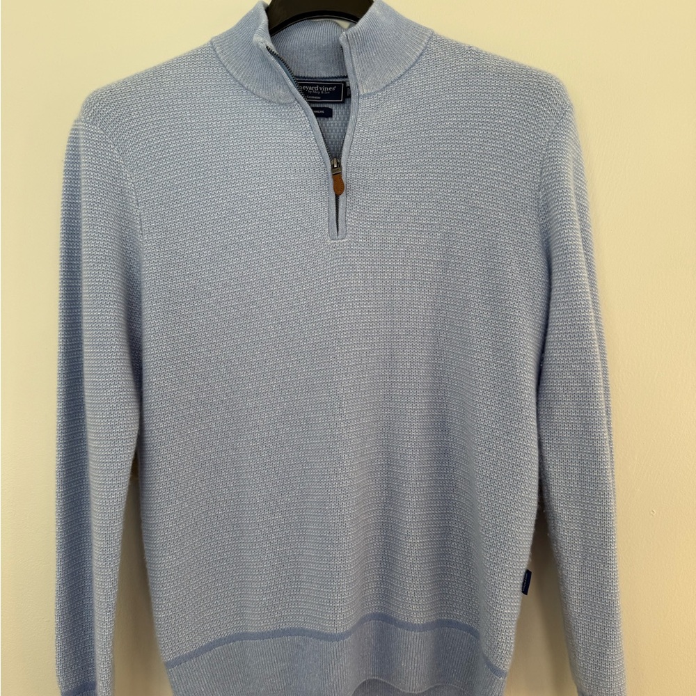 Vineyard Vines Sky Blue Zip-Up Cashmere Sweater